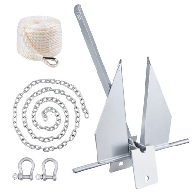 13 LB Galvanized Steel Fluke Anchor With Chain & Rope - Includes Two Shackles, For Small Boats 11 thumbnail image