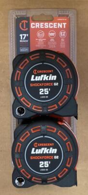 CRESCENT LUFKIN SHOCKFORCE G2 TAPE MEASURES (PACK OF 2 25'') BRAND NEW.