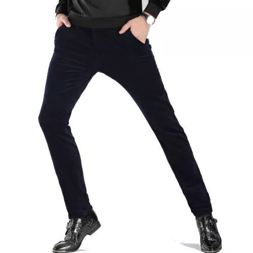 Men's Pants Corduroy Pants Trousers Slim Fit Casual Stretch Classic Black Brown@ - Picture 4 of 26