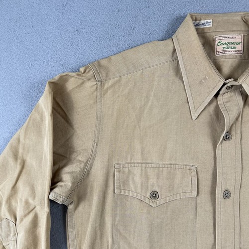 40s Ww2 Conqueror Poplin Sanforized Military Shirt Men’s Small Beige Button Up - Picture 3 of 22