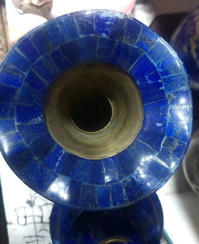 Vaso artigianale in lapislazzuli naturale set 2 pezzi oltre 8,90 libbre dall'Afghanistan - Foto 7 di 10