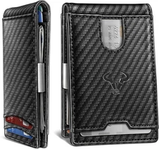BULLIANT Men Wallet, Slim Leather Wallet Money Clip for Gift Black3411 