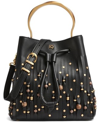 $388. Donna Karan New York Lawrence Beaded Laser-cut Bucket Bag Black Gold