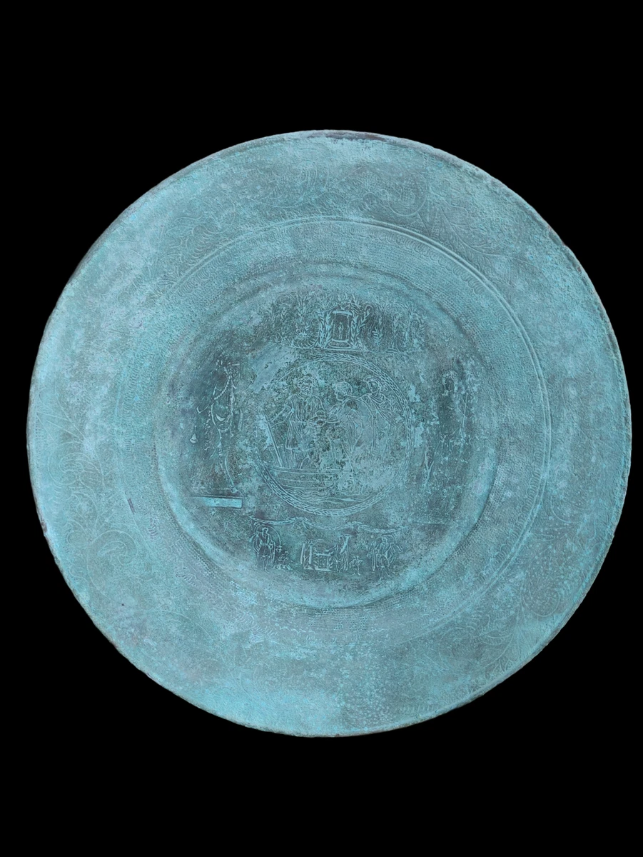 2 ANCIENT ROMAN BRONZE VOTIVE ENGRAVED PLATES with MYTHOLOGICAL SCENES 1-2 ct.