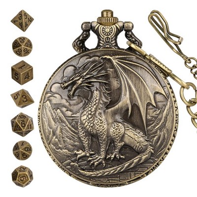DD Dice Gift for Men 7pc Metal Steampunk Dragon Case	Unique Role Playing Gift
