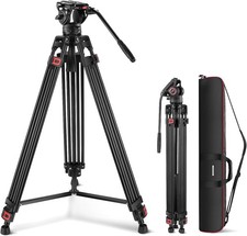 74" Video Tripod W/ Fluid Head QR Plate Aluminum Heavy Duty Camera Tripod