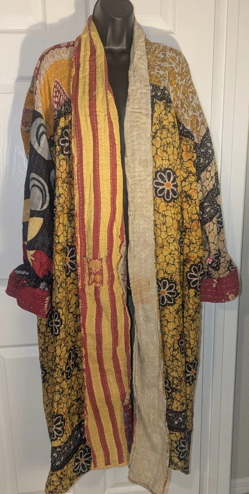 Abrigo Kantha Queen único cosido a mano multicolor maxi completo - sistema operativo