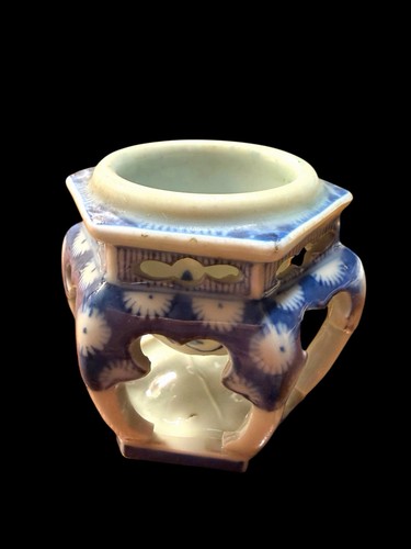 Antik Japanisches Porzellan Handbemalt Blau & Weiß Sake Tasse Ständer Abgebrochen - Bild 7 von 15
