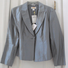 NEW TAG TALBOTS 8P SEAFOAM BLUE 'SILK SHANTUNG' SHORT LENGTH SUIT BLAZER JACKET