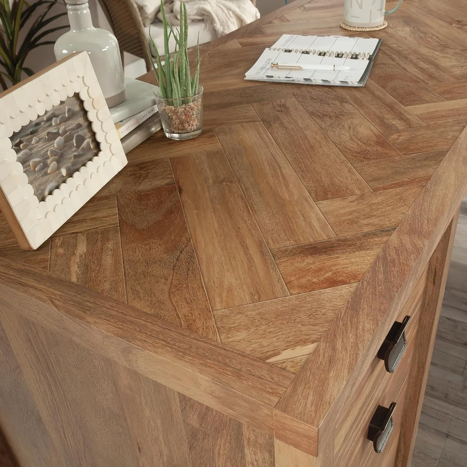 Escritorio Cannery Bridge en forma de L con 6 cajones de almacenamiento, acabado mango Sindoori Foto 4 de 4