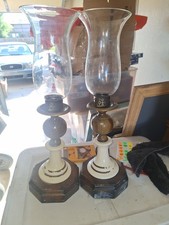 Set of 2 Rustic Hexagon Hurricane Pillar Candle Holders Glass Wood Metal