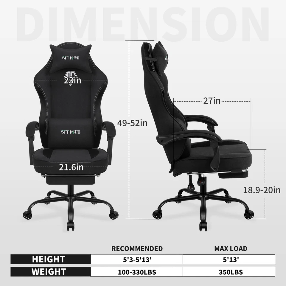 Gaming Chair, Video Gaming Chairs for Adults, Fabric Comfortable Computer Chair - Image 2 of 4