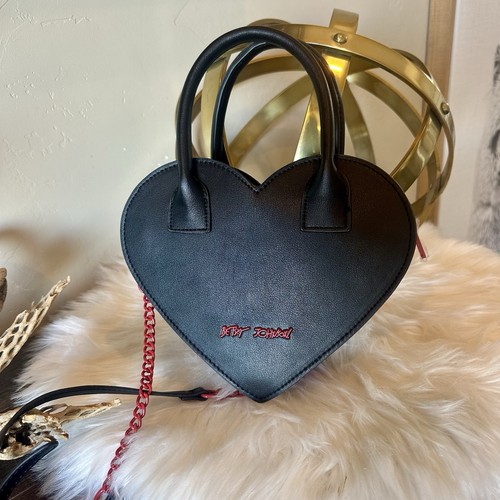New Betsey Johnson Studded Heart Crossbody Bag Black Red Womens 8.5x7x2 XOLOVY-H - Picture 3 of 9