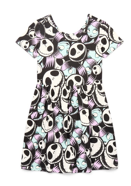 Disney Nightmare Before Christmas Girls Black Print Skater Dress Size Small 6-6X