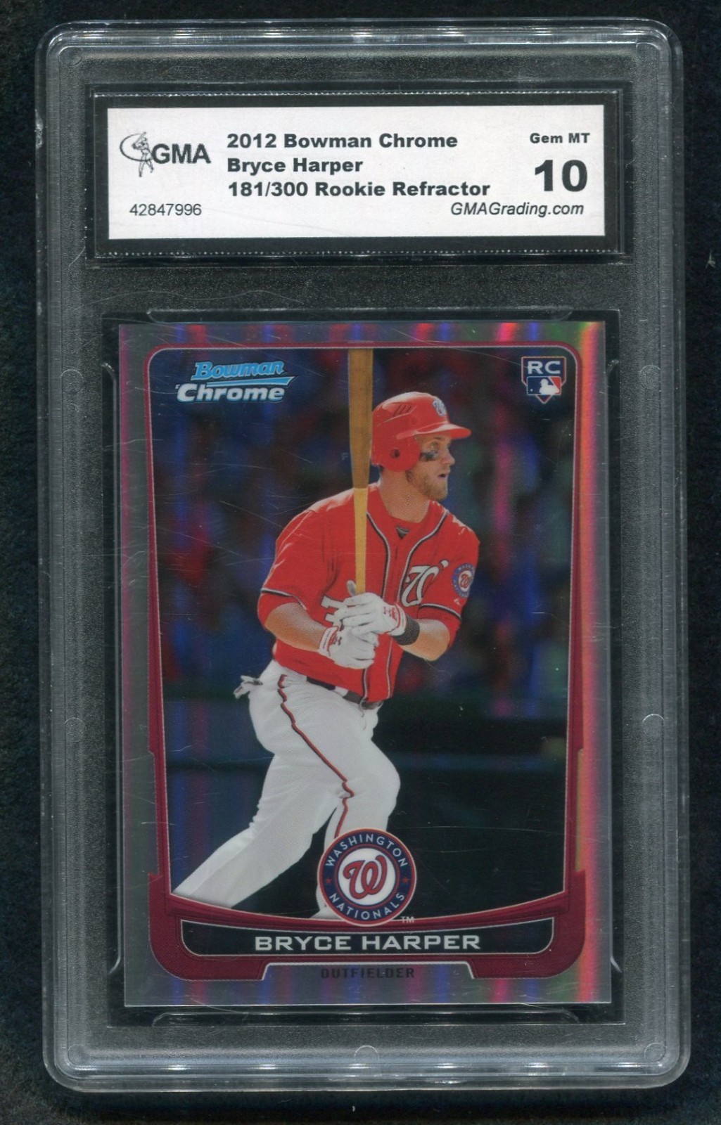 2012 Bowman Chrome Draft 10 Bryce Harper ROOKIE RC Refractor /300  Gem Mint 10
