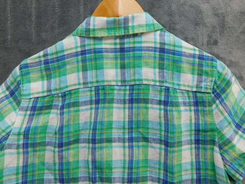 LL Bean Shirt Womens Medium Plaid Linen Short Sleeve Button Up Pockets - Picture 6 of 12