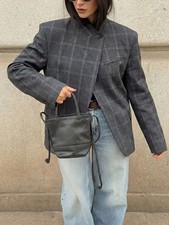 Women Plaid Blazer Jacket Stand Collar Casual Office Coat Spring Autumn UK