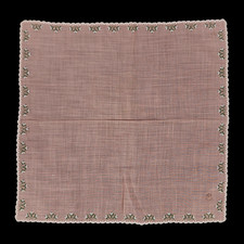 Vintage Pink Linen Ladies Handkerchief with a Scalloped, Embroidered Floral Edge