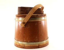 Shoe Shine Bucket Pail Wood Handle Lid 2-Piece Round Empty Vintage