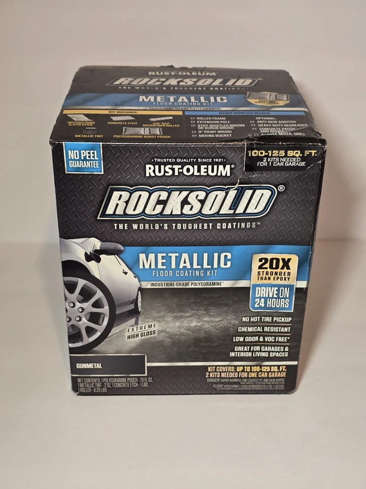 Rust-Oleum Rock Solid Metallic Floor Coating Kit Gunmetal New Open Box Rustoleum - Image 2 of 4
