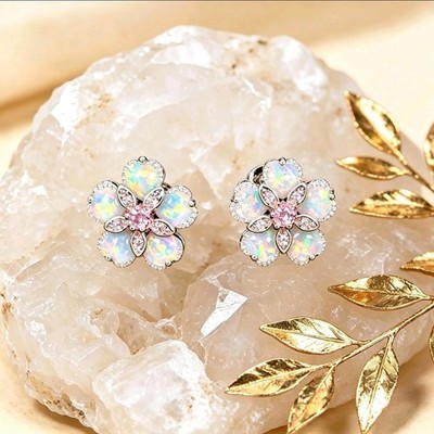 ohrringe opal in blumenform mit zirkonia, silberfarben für damen