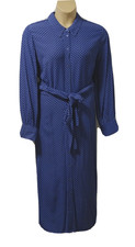 M&S Collection Women Midaxi Shirt Dress size 22 Reg Tie Front Half Belt Blue Mix
