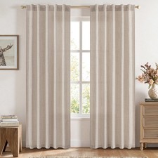 Faux Linen Curtains 84 Inch Length 2 Panels Natural Semi Sheer Curtain with B...