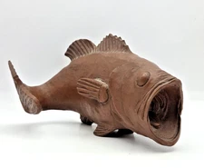 Handcrafted Red Mill Mfg Wooden Large Mouth Bass Fish Sculpture 1987