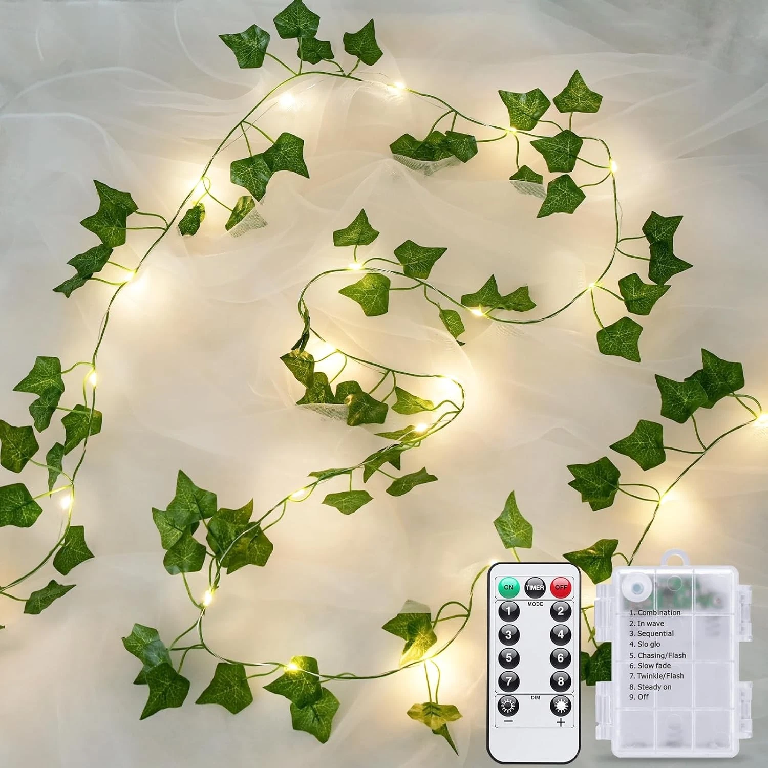 JMEXSUSS Ivy Vines with Lights 33Ft LED Remote Room Decor