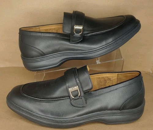 Dr. Comfort John Mens Black Dress Slip-on Loafers Hook Loop Strap Size 12W