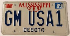 Vintage GM USA1 Vanity License Plate General Motors Chevrolet DeSoto County 1989