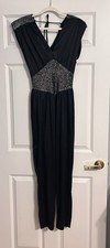 Vintage Better Half Black Jumpsuit; Shoulder Pads; Silver Thread Embellishments