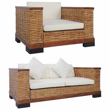 Divano a 2 Posti con Cuscini Marrone in Rattan Naturale Sofa Salotto vidaXL