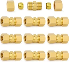 ChillWaves Brass Compression Tube Fitting, 1/4" OD x OD, Yellow 