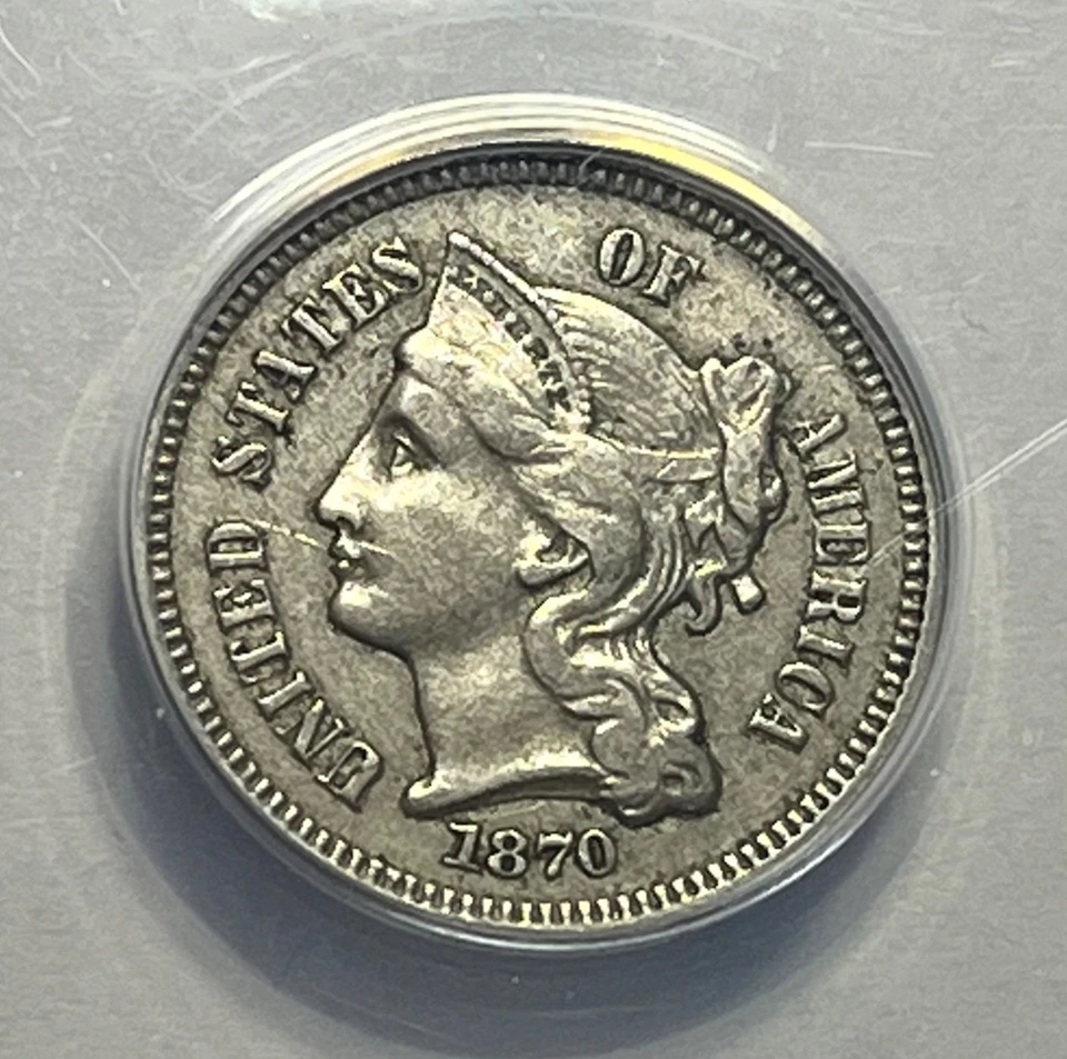 1870 Three Cent Nickel - Better Date 3CN; ANACS XF-45 - Image 2 of 4
