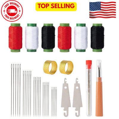37 Pcs Big Eye Steel Sewing Needles Kit with Threads, Threader & Thimble