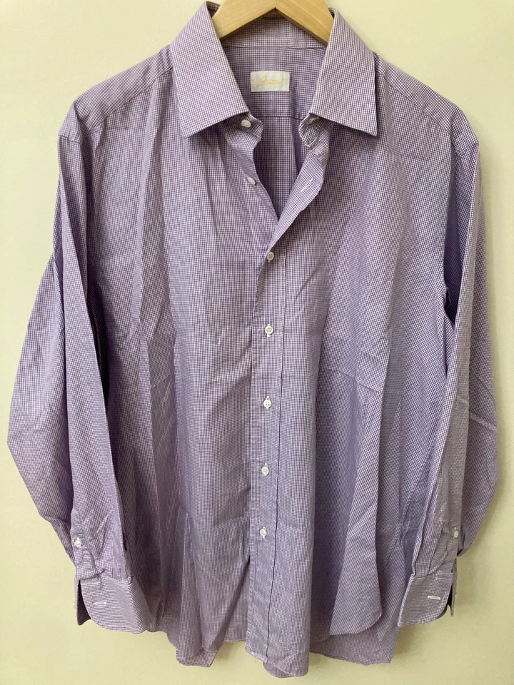 VGUC BRIONI Dress Shirt Purple/White 16.5/42 - Image 2 of 4