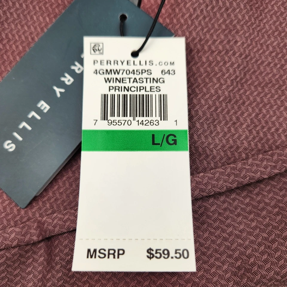 Perry Ellis Mens Burgundy Wine Tasting Slim Fit Dress Shirt L/G MSRP $59.50 NWT - Image 3 of 4