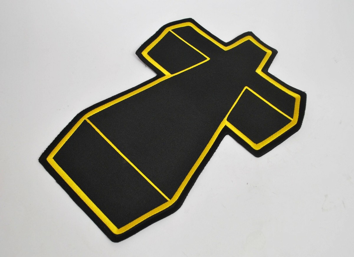 Justice-Inspired Cross Patch – Quilted Black & Gold – Large Sew-On