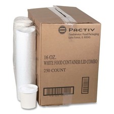Pactiv Corp. D16RBLD Paper Round Food Container and Lid Combo WHT 250/CT New