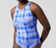 ATHLETA- Maldives One Piece High Neck Swimsuit Blue Tie Dye Size L