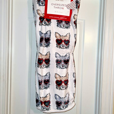 NWT Envogue Kitty Cat Valentine's Day Love Hearts Glasses Throw Blanket 60"x70"