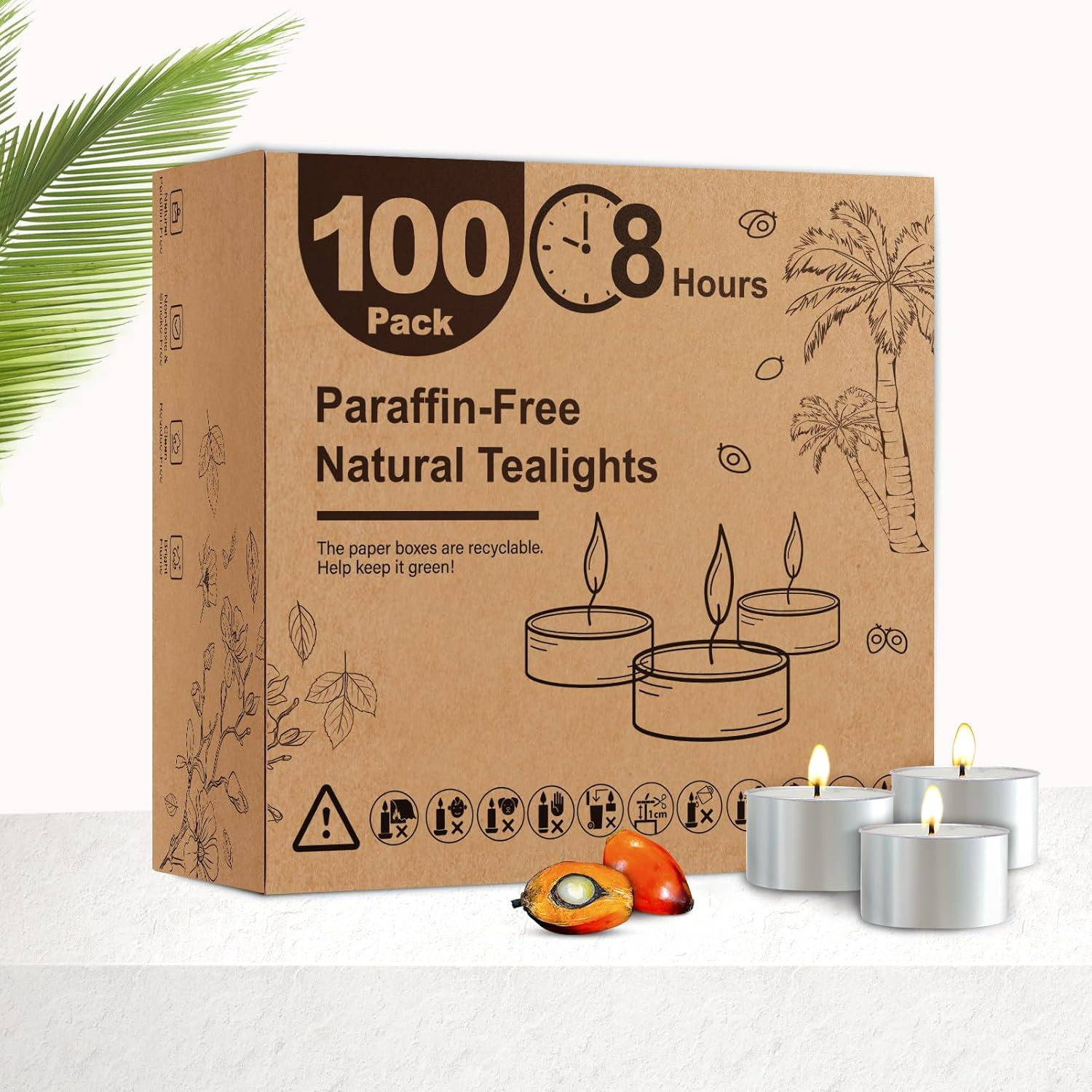 100 Unscented White Tea Candles - 8-Hour Burn, 100-Pack  