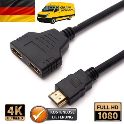 HDMI Splitter 1x2 Verteiler Adapter 4K Full HD HDMI Stecker auf 2 Buchsen für TV