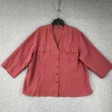 Notations Top Women's Plus 3X Pink Coral Plaid 3/4 Sleeve Button Up Blouse
