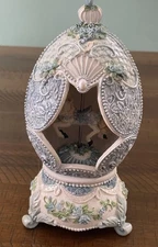 Classic Style Blue Rose Egg Shell Horse Pony Carousel Musical Box