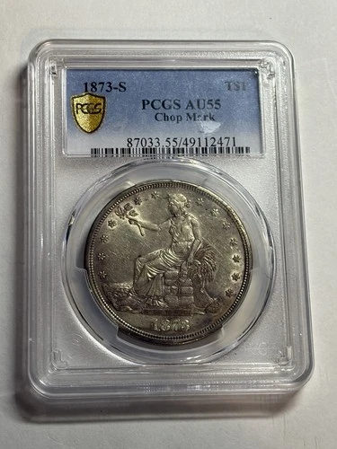 1873-S T$1 Silver Trade Dollar PCGS AU55 Chop Marks Tough First Year Issue