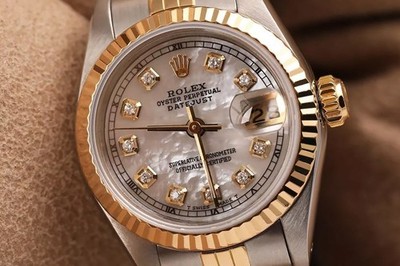 26 mm Rolex Datejust Two Tone Ladies Watch White Mother Of Pearl Diamond Dial