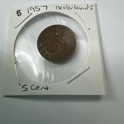 Coin 1957 Netherlands 5 Cent Juliana Koningin Der Nederlanden Bronze