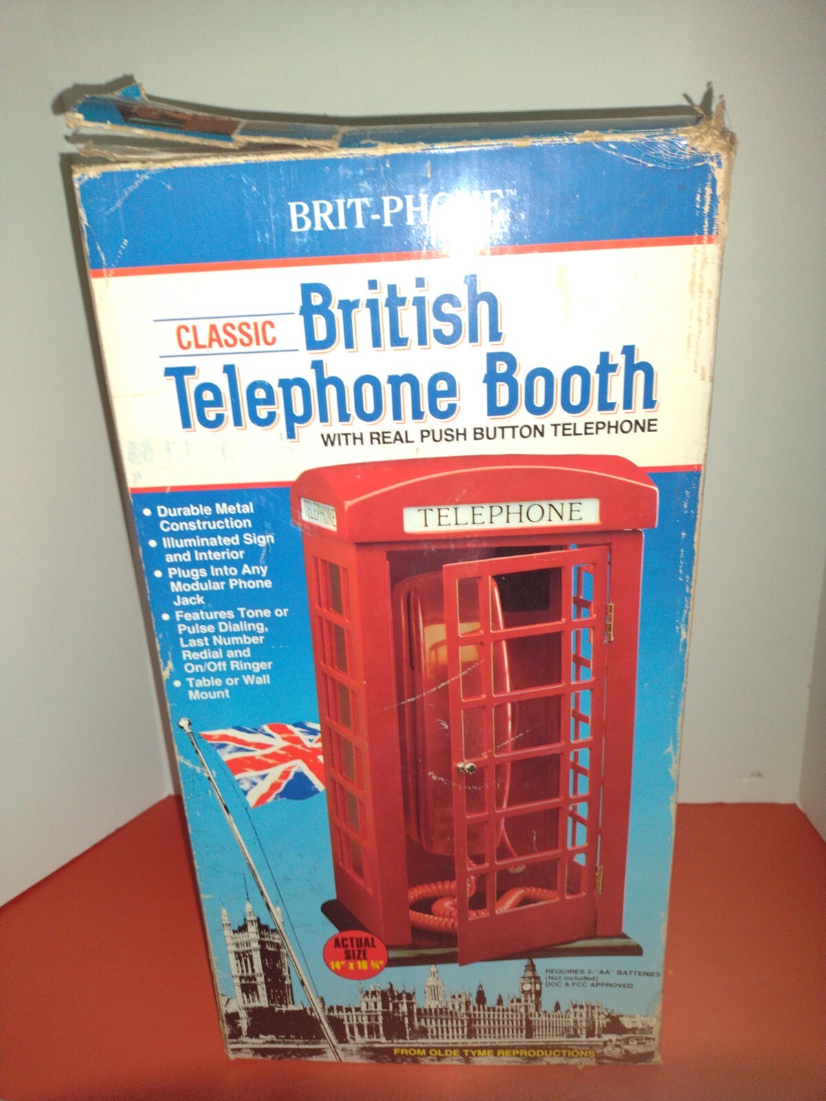 Old Tyme Reproductions Phone Booth Dr Who tardis like box 14" tall red